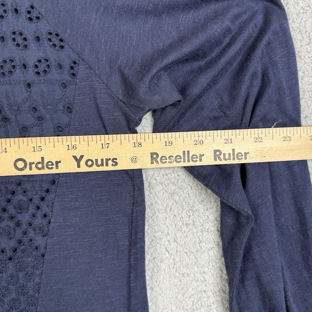 Lucky Brand Tunic Top Womens Size Medium Navy Blue Eyelet 3/4 Sleeve Boat Neck - Picture 10 of 15